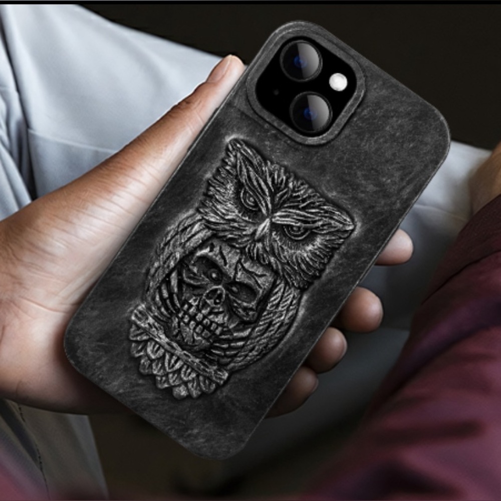 Protective iPhone 15 Phone Case Owl Skull Design Hard Shell